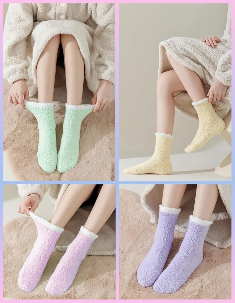 TEHOOK Fuzzy Socks Soft Cozy Fluffy Slipper Winter Warm Plush Socks Christmas Stocking Stuffers Gifts for Women