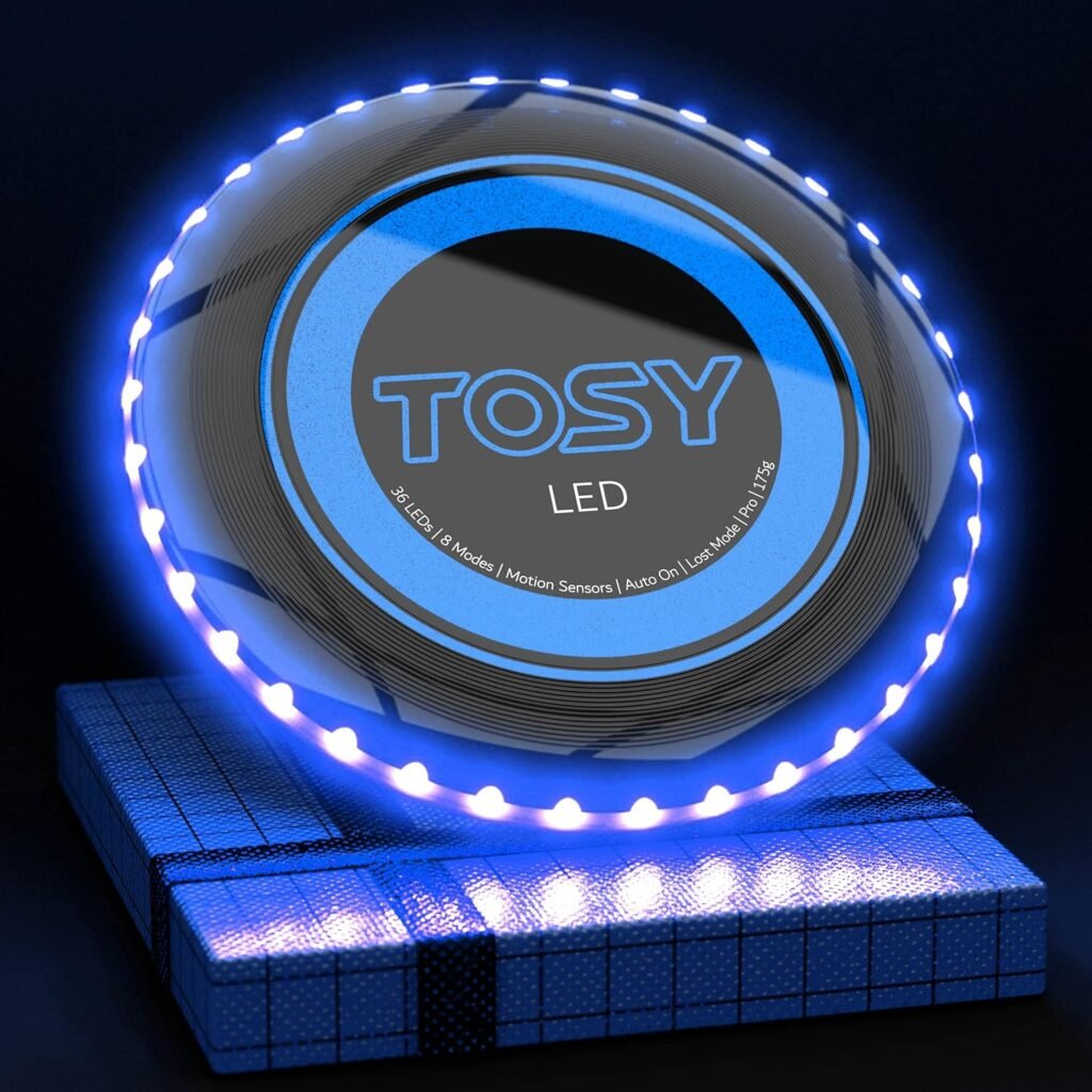 TOSY Flying Disc - 16 Million Color RGB or 36 LEDs, Extremely Bright, Smart Modes, Auto Light Up, Rechargeable, Cool Fun Christmas, Birthday  Camping Gift for Men/Boys/Teens/Kids, 175g Frisbee