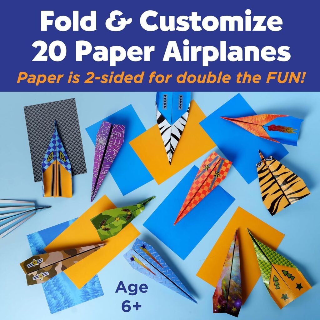 Creativity for Kids Paper Airplane Squadron - Create 20 Paper Airplanes, Crafts for Boys and Girls, Stocking Stuffers and Gift for Boys, Kids Activities for Ages 6-8+