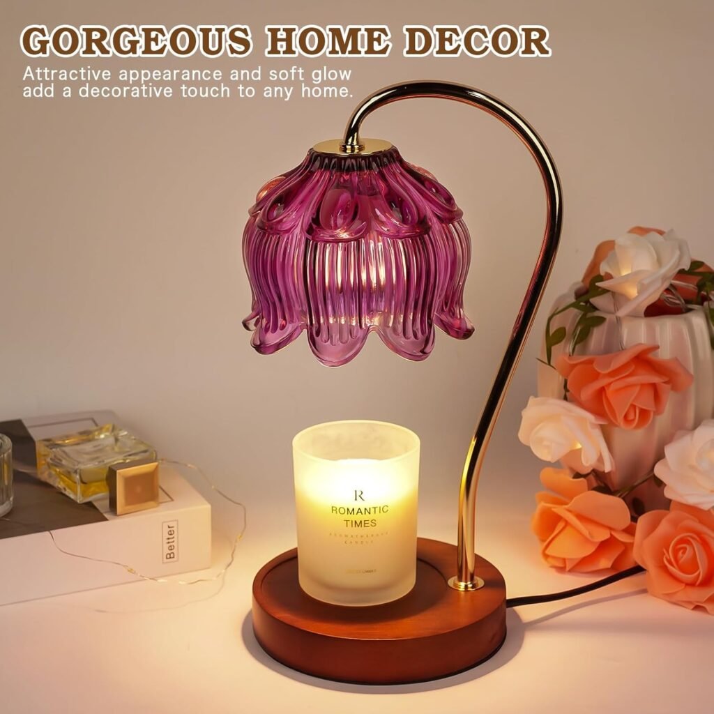 Dimmable Flower Candle Warmer Lamp with Timer, Vintage Candle Lamp Warmer for Jar Candle, 2024 Womens Gifts for Christmas, Xmas Gifts for Mom Unique, Home Decor for Bedroom Living Room Decor Aesthetic