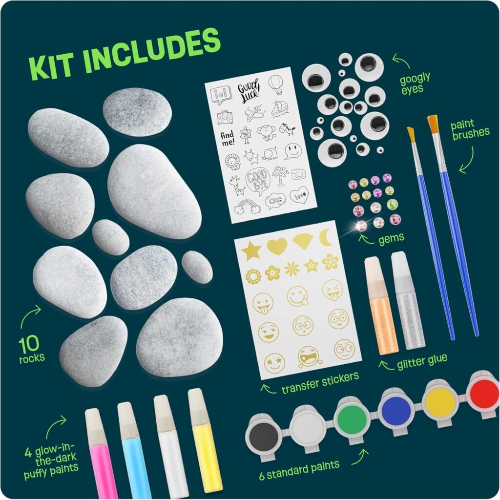 DanDarci Kids Rock Painting Kit - Glow in The Dark - Arts  Crafts Easter Gifts for Boys and Girls Ages 6-12 - Craft Activities Kits - Creative Art Toys for 6, 7, 8, 9, 10, 11  12 Year Old Kids