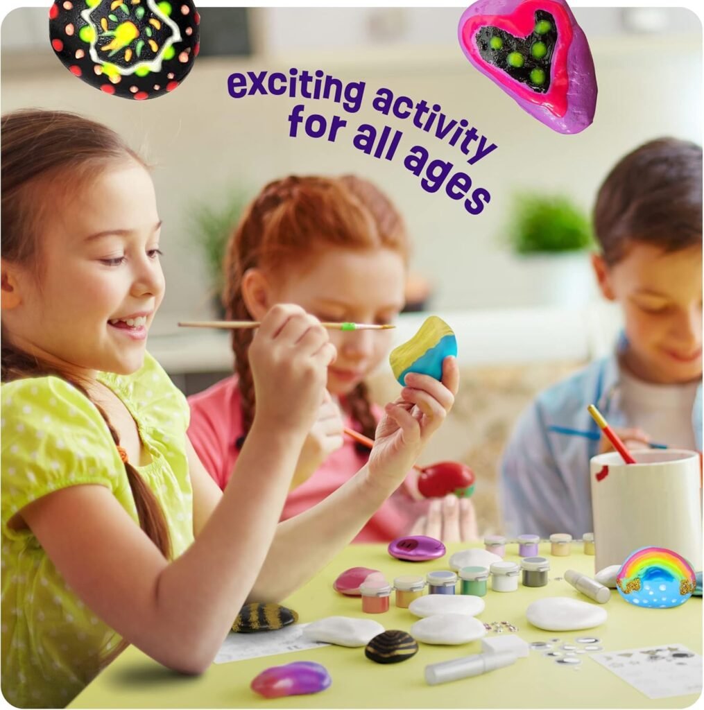 DanDarci Kids Rock Painting Kit - Glow in The Dark - Arts  Crafts Easter Gifts for Boys and Girls Ages 6-12 - Craft Activities Kits - Creative Art Toys for 6, 7, 8, 9, 10, 11  12 Year Old Kids