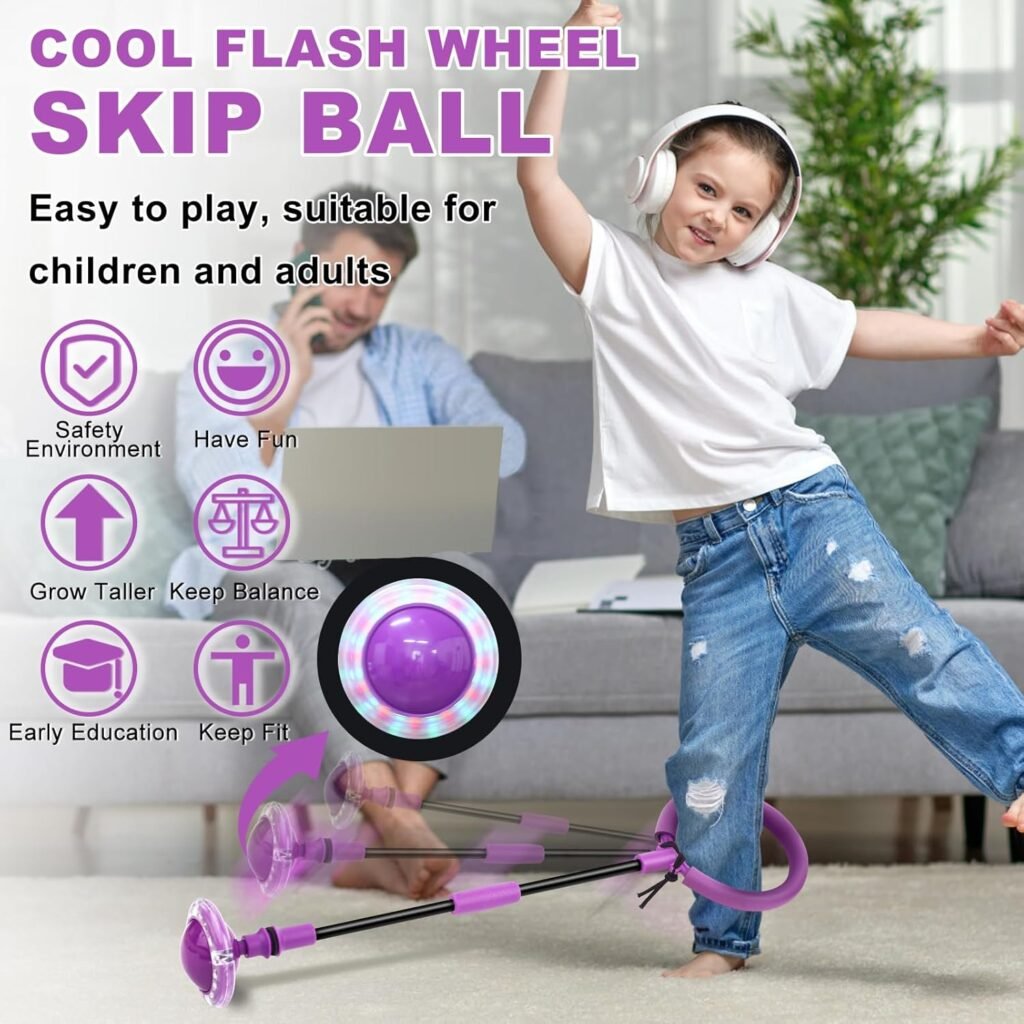 Skip Ball, Portable Foldable Colorful Flash Wheel Swing Ball, Kids Toys for Girls  Boys for Skip It, Sports Fitness Toys for Kids  Adults. Gifts for Mom Women  Girls Toys Age 5-10 Years