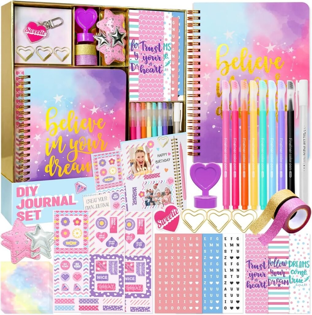 DIY Journal Kit for Girls - DIY Journal Set for Tween  Teen Girls, Stationery Set, Scrapbook  Diary Supplies Set, Journaling Art Crafts Kit, Ideal Gifts for 8 9 10 11 12 13 14 Year Old Girl