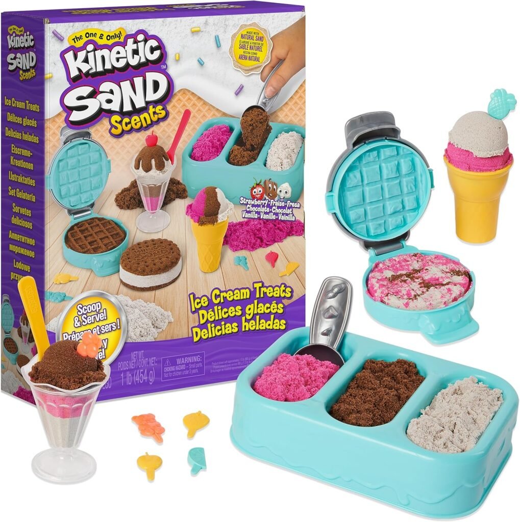 Kinetic Sand Scents, Ice Cream Treats Playset with 3 Colors Scented Play Sand  6 Tools, Sensory Toys for Kids Ages 3 and up