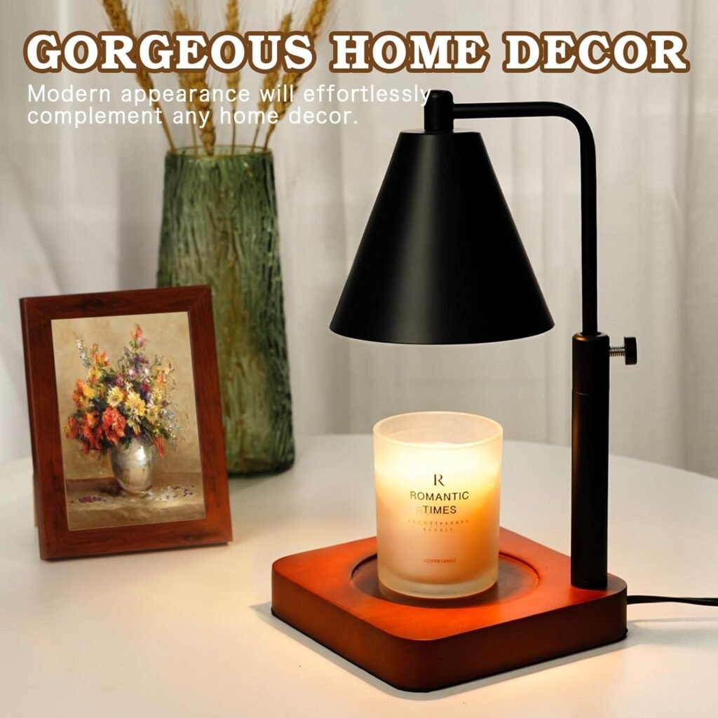 Modern Candle Warmer Lamp with Timer, Dimmable Candle Lamp Warmer, Valentines Day Gifts for Her, Vday Birthday Gifts for Women Mom, Adjustable Mens Candle Lamp, Cozy Living Room Bedroom Decor, Black