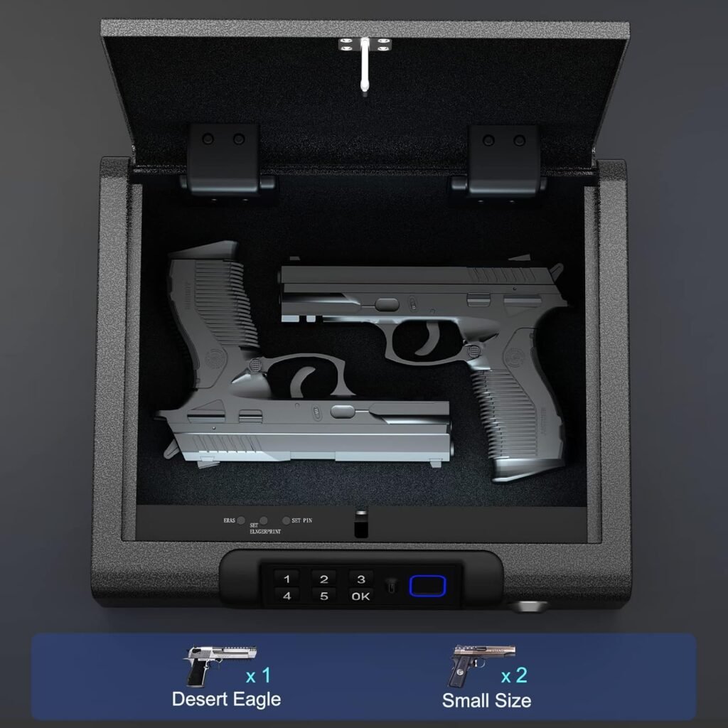 Gun Safe,Biometric Gun Safe for Pistols 3-Ways unlock Fingerprint Digital PIN Key Unlock with Voice, Lock box for Cloakroom living room Bedroom Nightstand and Car BILLCONCH