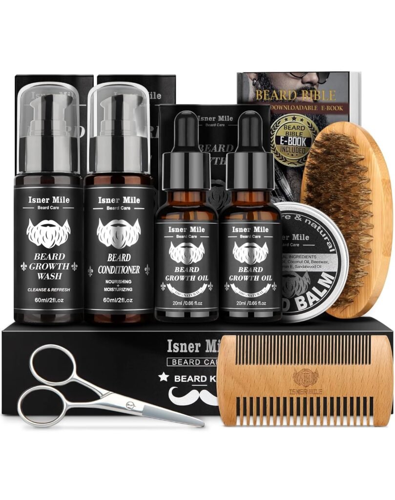 Beard Kit for Men Grooming  Care with 2 Pack Beard Oils - Balm - Wash  Conditioner for After Shave Lotions Sandalwood, Brush and Comb Sets with Scissors, Valentines Fathers Gifts for Dad Men Him