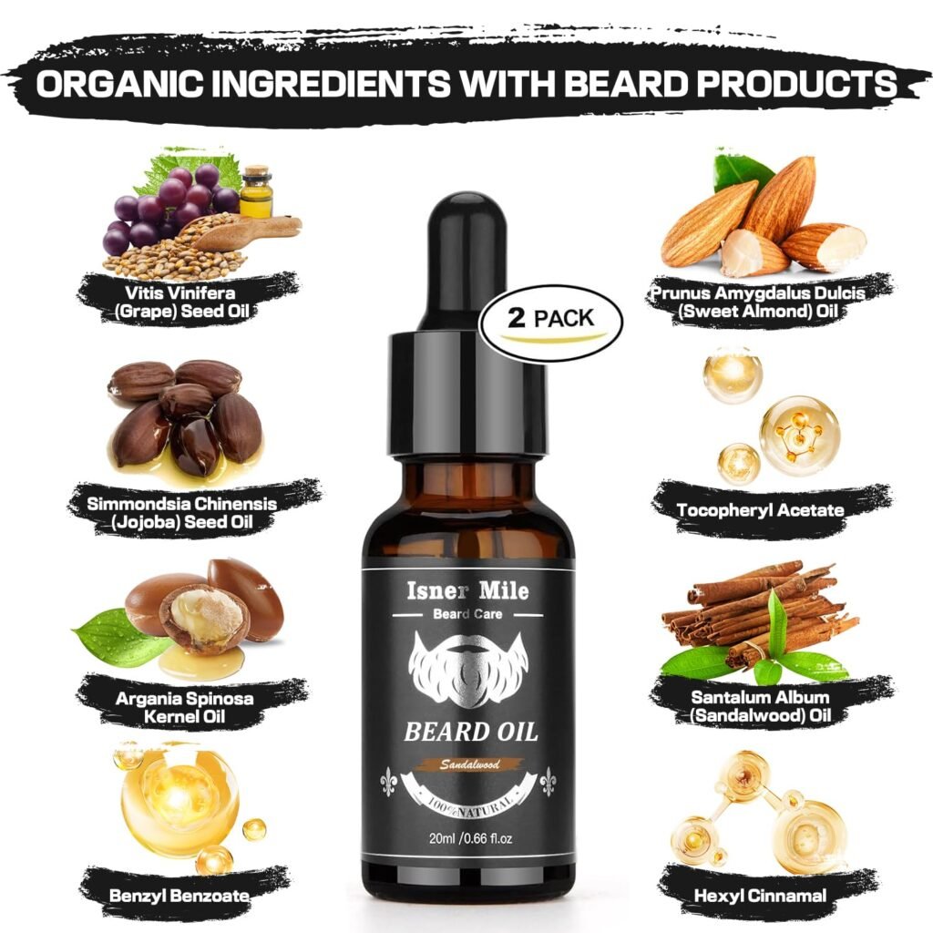 Beard Kit for Men Grooming  Care with 2 Pack Beard Oils - Balm - Wash  Conditioner for After Shave Lotions Sandalwood, Brush and Comb Sets with Scissors, Valentines Fathers Gifts for Dad Men Him