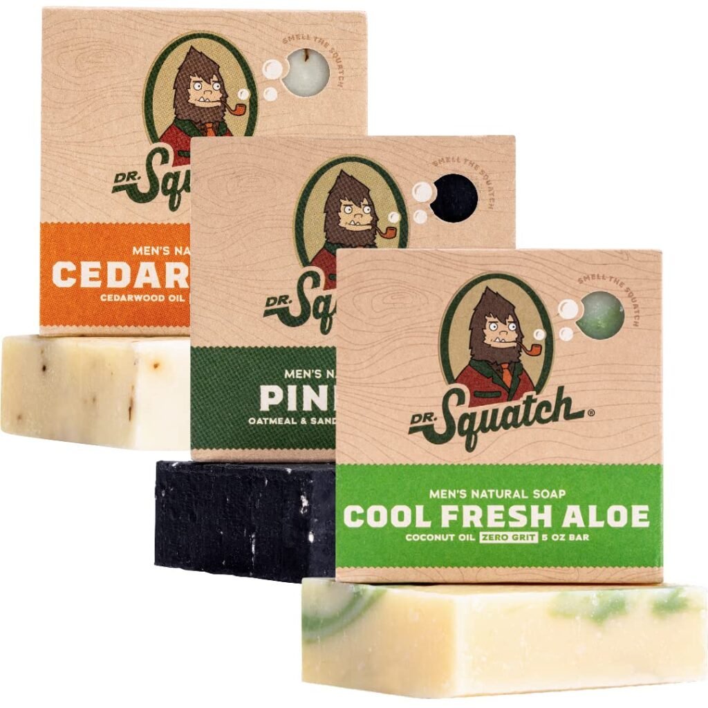 Dr. Squatch Natural Bar Soap for Men - Cold Process Soap with No Harsh Chemicals - Wood Barrel Bourbon, Fresh Falls  Birchwood Breeze (5 oz, 3-Pack)