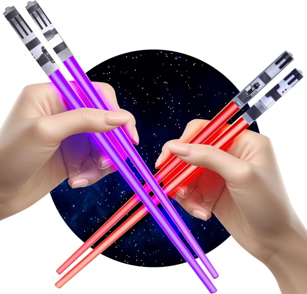 Lightsaber Chopsticks Light Up - LED Glowing Light Saber Star Wars Chop Sticks - Reusable Sushi Lightup Sabers Chopstick Set Of 1 Blue Pair