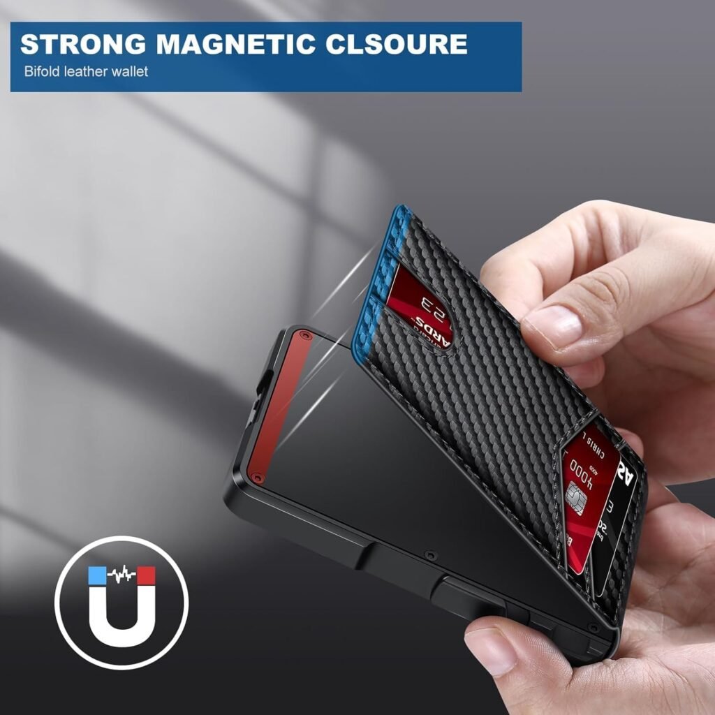 Wallet for Men, Mens Minimalist Wallet 9-13 Cards, Slim Compact Wallet with Money Clip  ID Window, RFID Blocking Smart Pop Up Card Wallet, Metal Aluminum Credit Card Holder Bifold Wallet