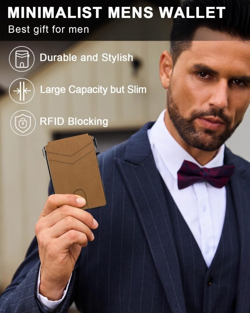 Wallet for Men, Mens Minimalist Wallet 9-13 Cards, Slim Compact Wallet with Money Clip  ID Window, RFID Blocking Smart Pop Up Card Wallet, Metal Aluminum Credit Card Holder Bifold Wallet